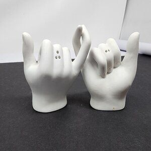 Ceramic Hand Gesture Salt & Pepper Shakers Set White Matte Modern Art